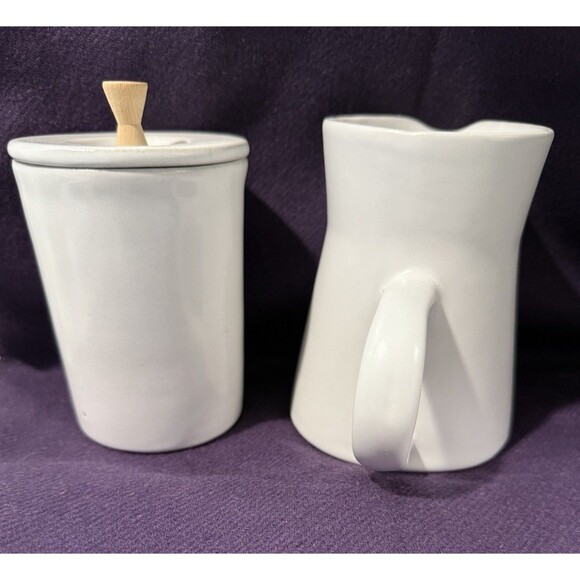 Bennington Potters Creamer and Sugar Bowl w Lid White Modernist Vermont Rare Vtg - Picture 4 of 16